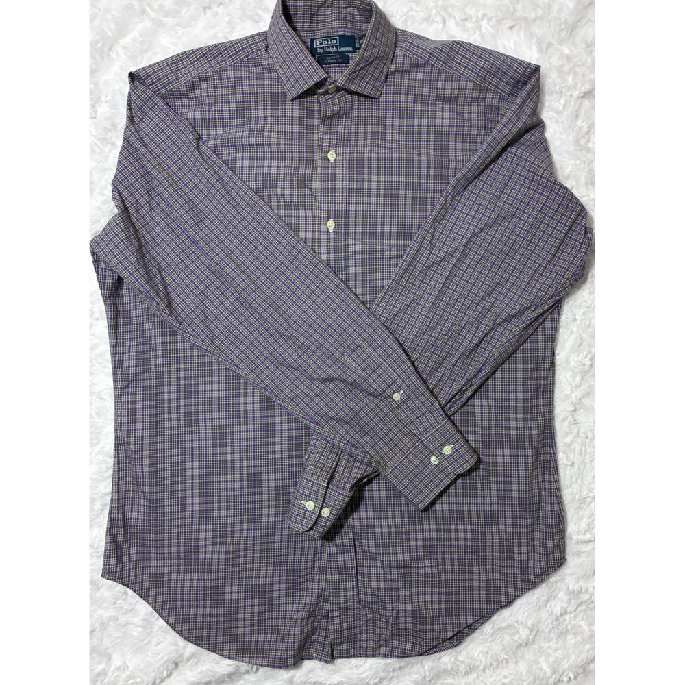 Polo Ralph Lauren Estate Classic Fit Shirt Mens 16 L Purple‎ Green Plaid Cotton
